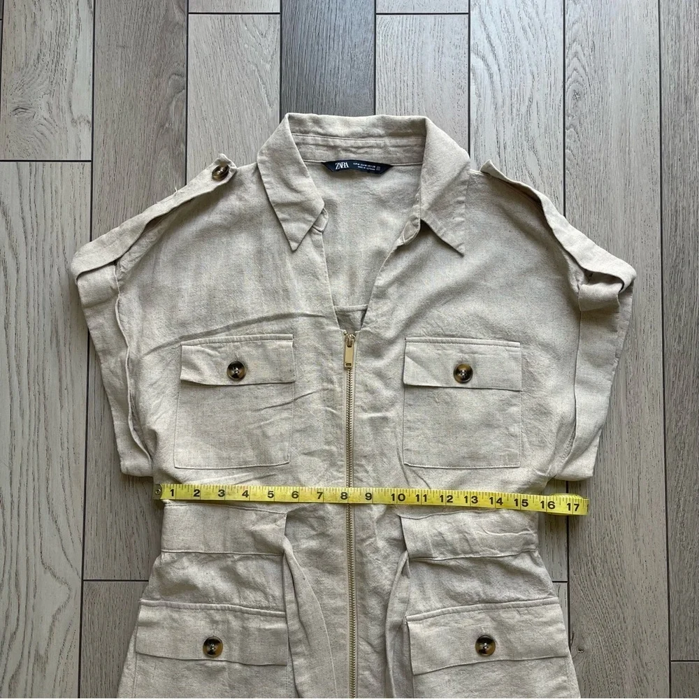 Zara linen Tan shortsleeve cargo dress